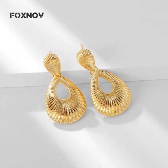 Women's Gold Crystal Cute Teardrop Dangle Stud Gold Plated Lightweight Earrings - Picture 2 of 5